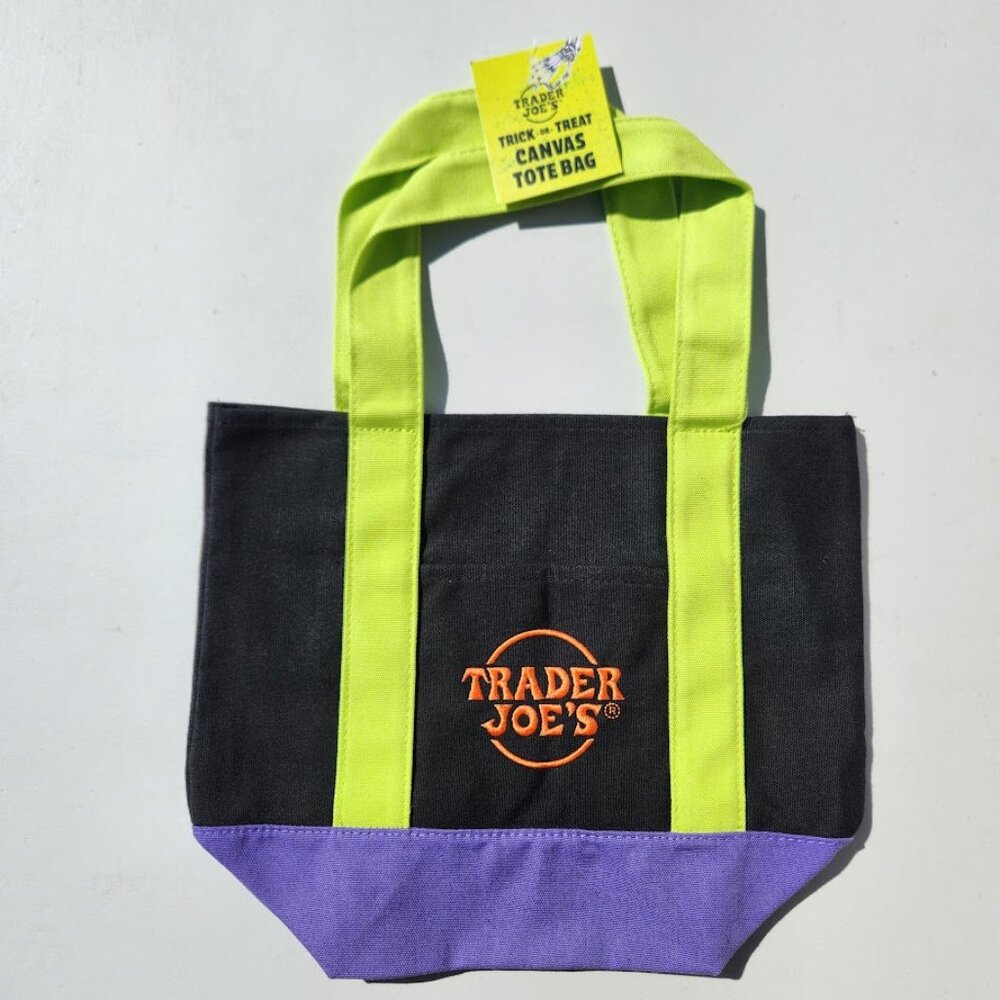 NEW Trader Joe's Black Mini Tote Trick or Treat Canvas Bag Halloween Trader Joes